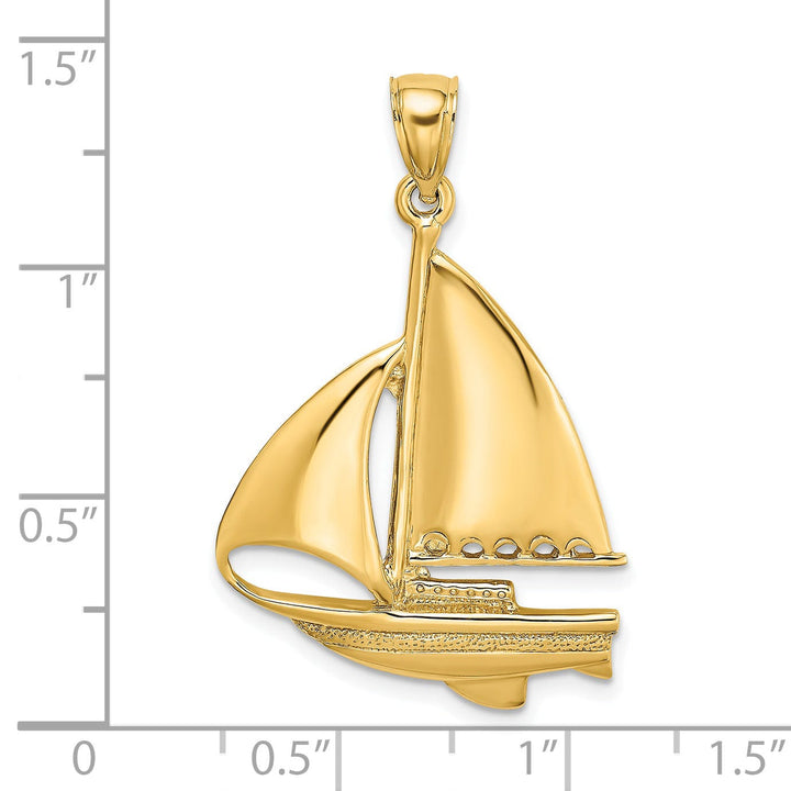 14K Yellow Gold Polished Finished Sailboat Charm Pendant