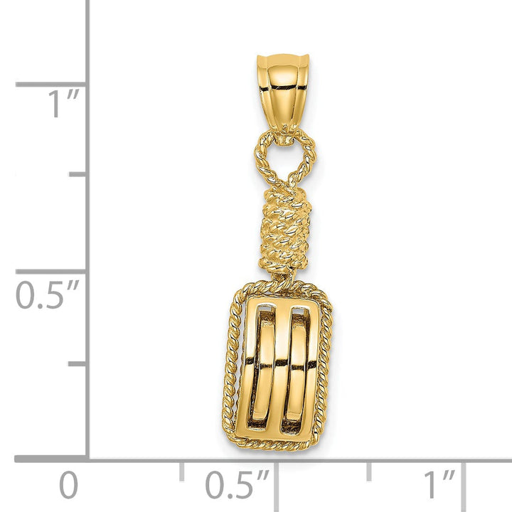 14K Yellow Gold 3-D Block Mariners Ship Pulley Charm Pendant