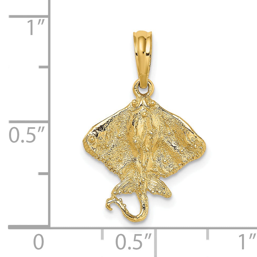 14K Yellow Gold Polished Finish Solid Textured Casted Stingray Charm Pendant