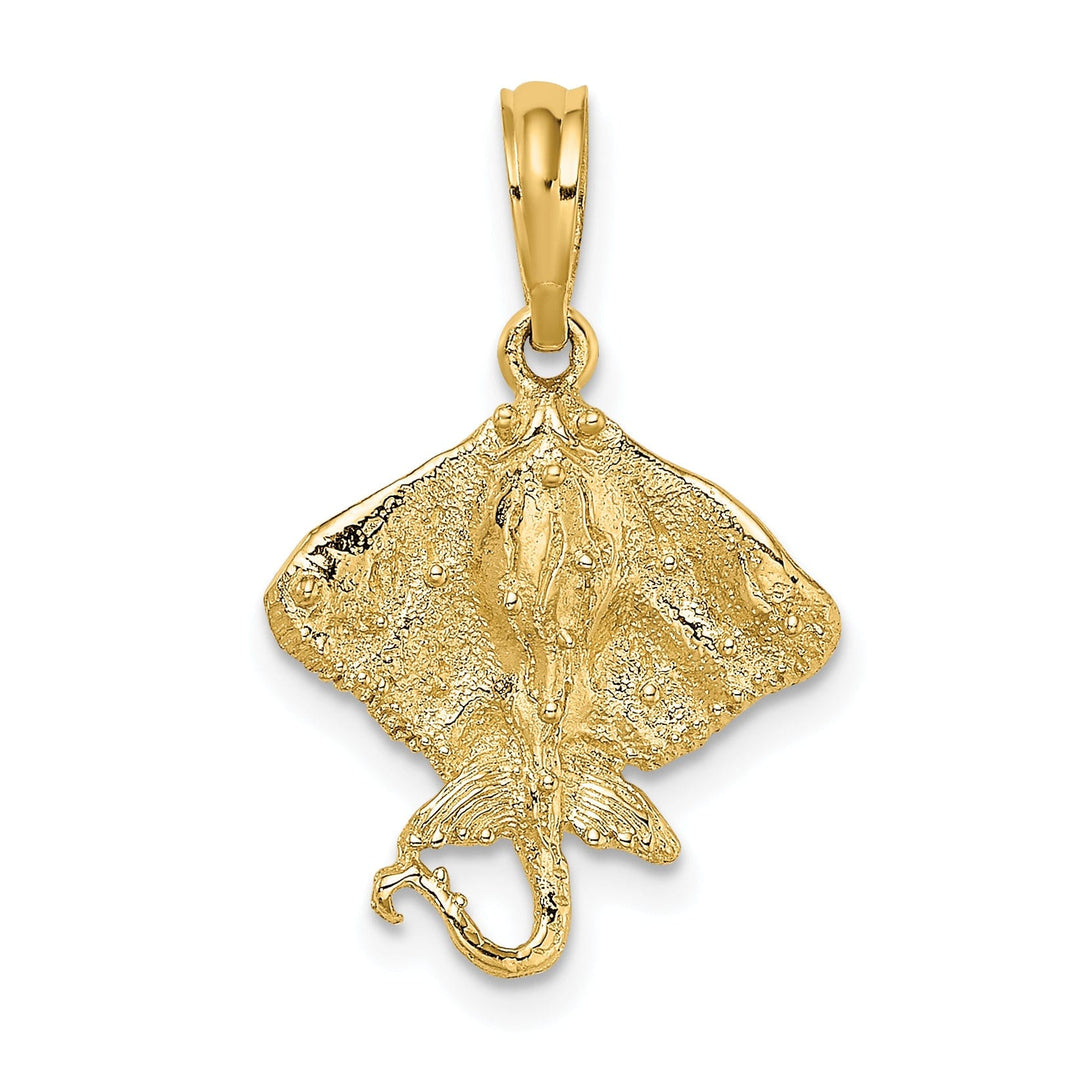 14K Yellow Gold Polished Finish Solid Textured Casted Stingray Charm Pendant