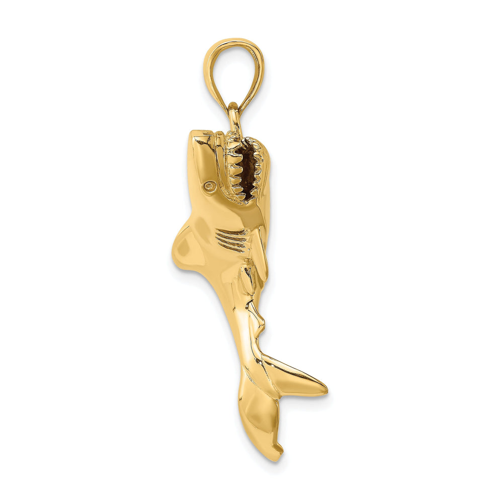 14K Yellow Gold 3-Dimensional Polished Textured Finish Shark Fish Charm Pendant