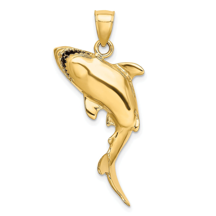 14K Yellow Gold 3-Dimensional Polished Textured Finish Shark Fish Charm Pendant