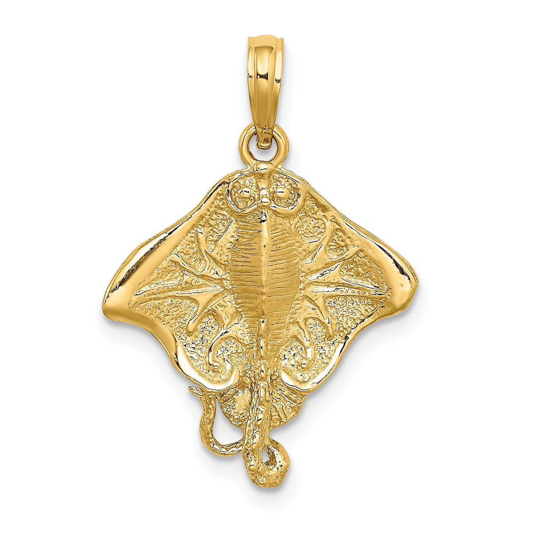 14K Yellow Gold Textured Solid Polished Finish Casted Stingray Charm Pendant
