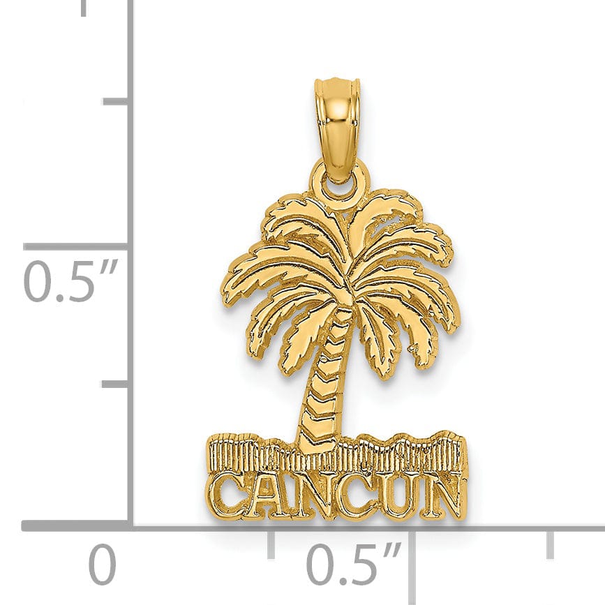 14K Yellow Gold Polished Textured Finish CANCUN Under Palm Tree Charm Pendant