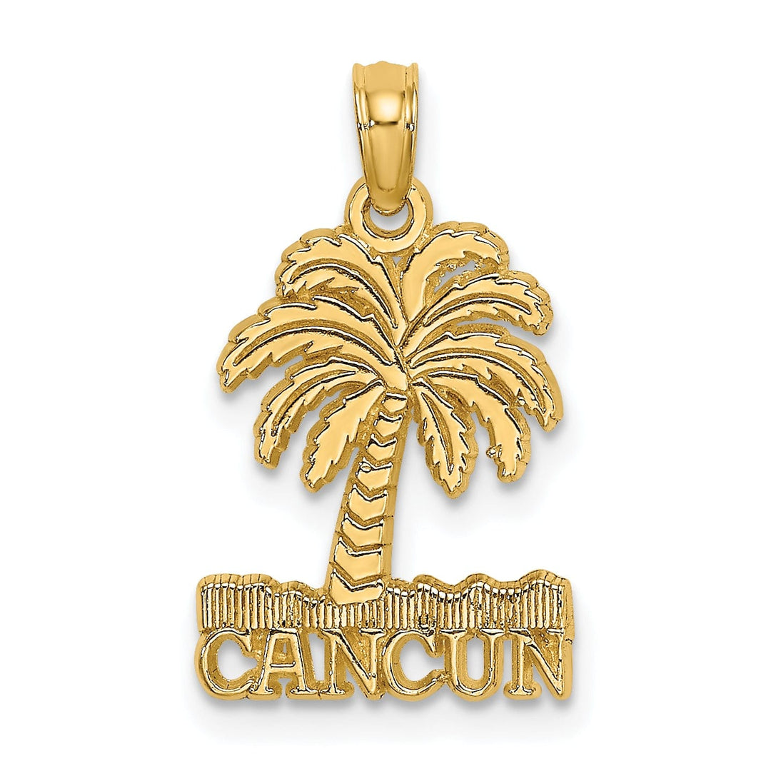 14K Yellow Gold Polished Textured Finish CANCUN Under Palm Tree Charm Pendant