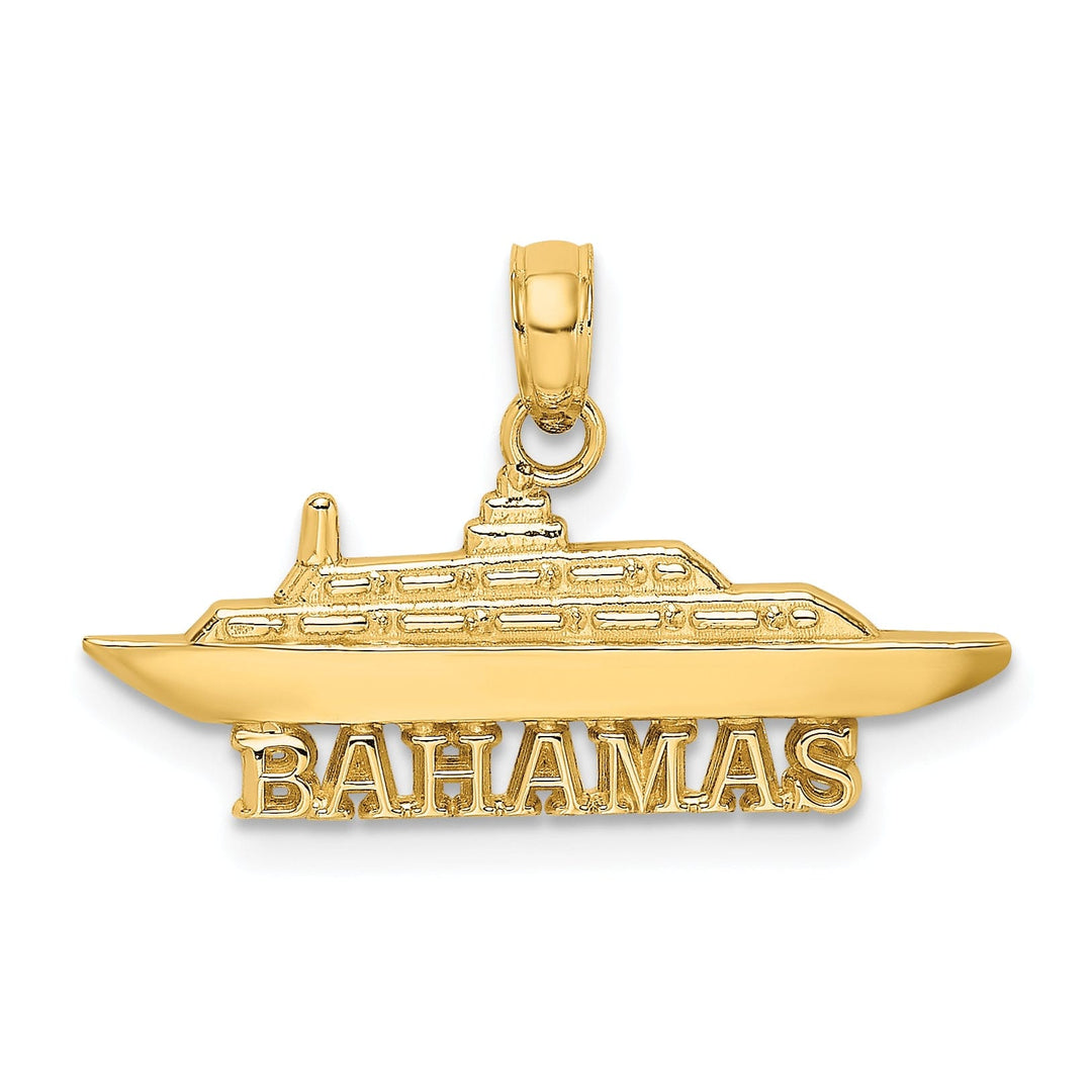 14k Yellow Gold Solid Polished Finish BAHAMAS Under Cruise Ship Charm Pendant