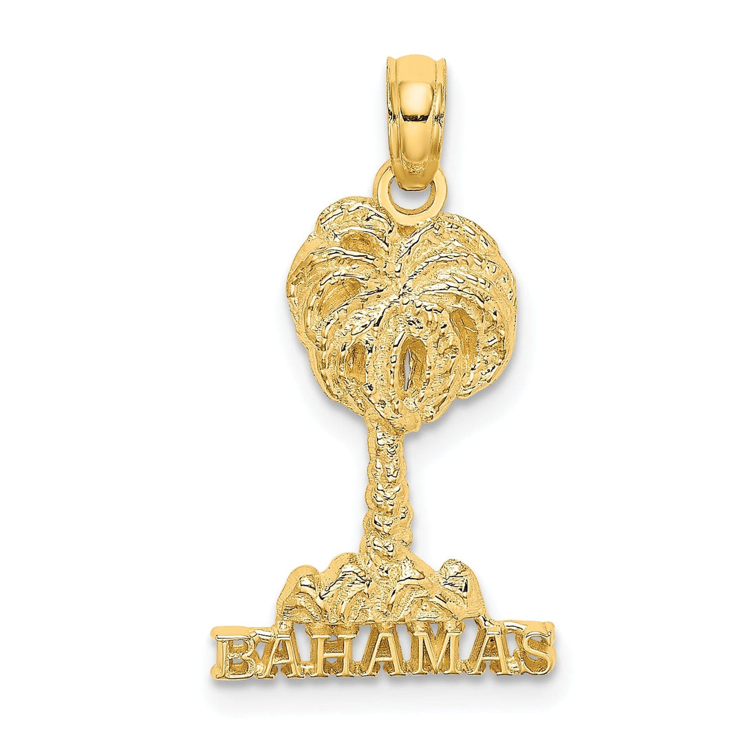 14K Yellow Gold Polished Textured Finish BAHAMAS Under Palm Tree Charm Pendant