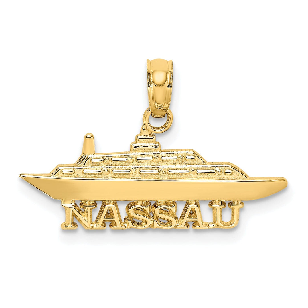 14k Yellow Gold Solid Polished Finish NASSAU Under Cruise Ship Charm Pendant