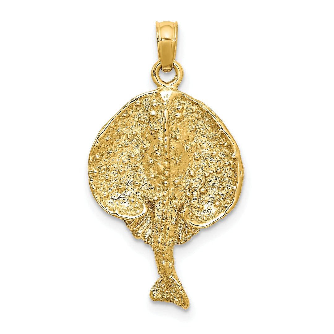 14K Yellow Gold Polished Finish Textured Solid Casted Round Stingray Charm Pendant