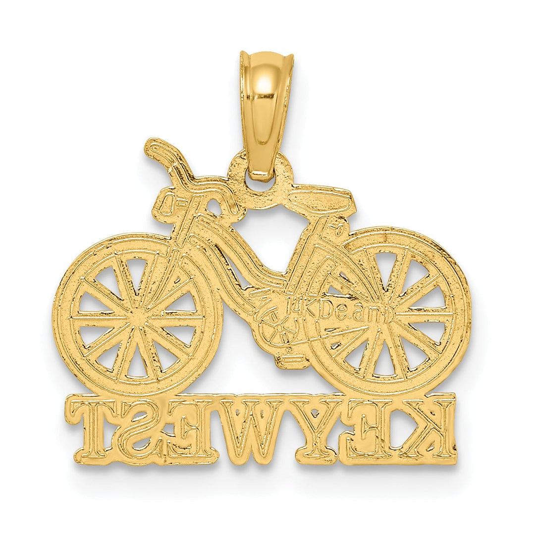 14K Yellow Gold Polished Finish KEY WEST Banner under Bicycle Charm Pendant