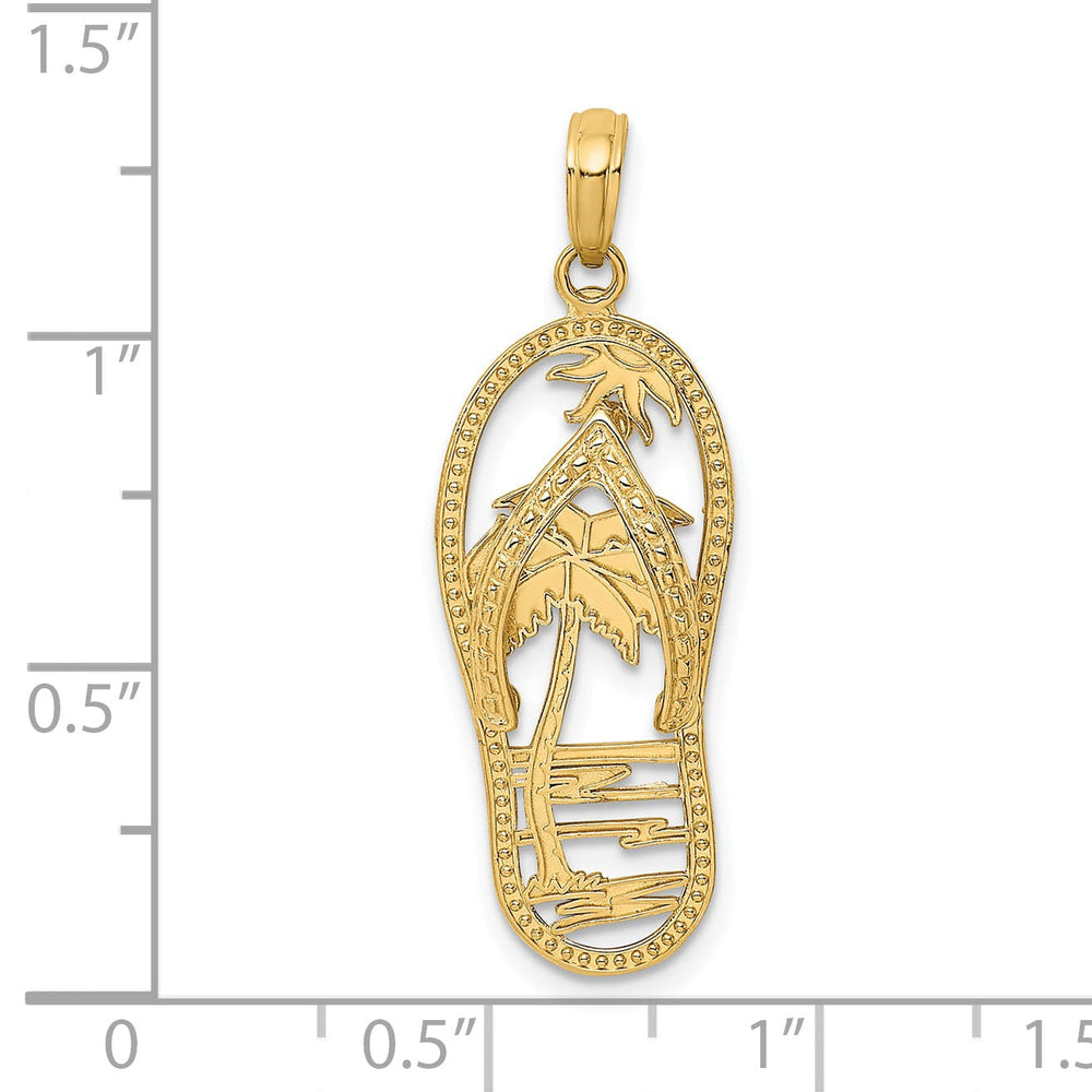 14K Yellow Gold Solid Polished Finish Double Palm Tree in Flip Flop Sandle Design Charm Pendant