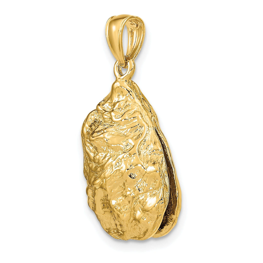 14K Yellow Gold 3-Dimensional Polished Textured Finish Oyster Shell Charm Pendant