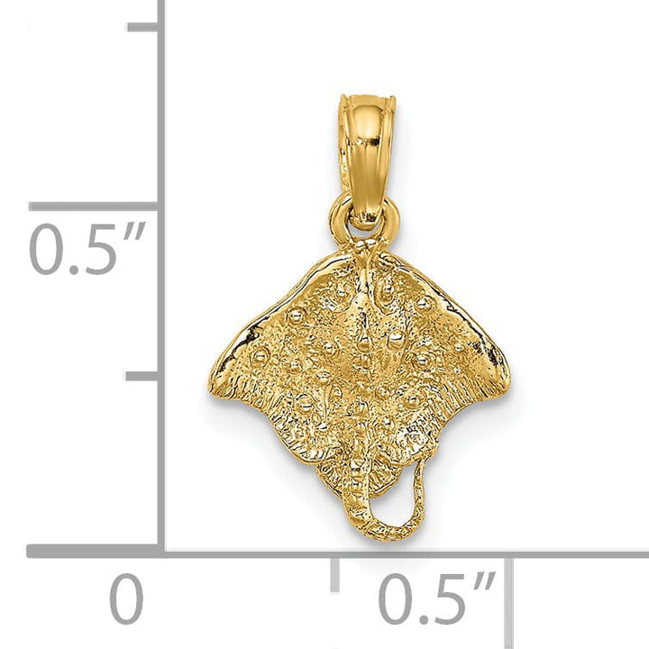 14K Yellow Gold Textured Solid Casted Polished Finish Stingray Charm Pendant