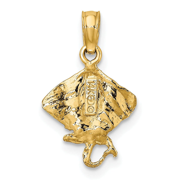 14K Yellow Gold Solid Textured Casted Polished Finish Stingray Charm Pendant