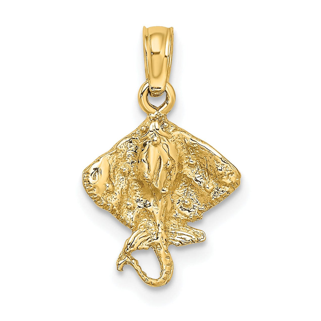 14K Yellow Gold Solid Textured Casted Polished Finish Stingray Charm Pendant