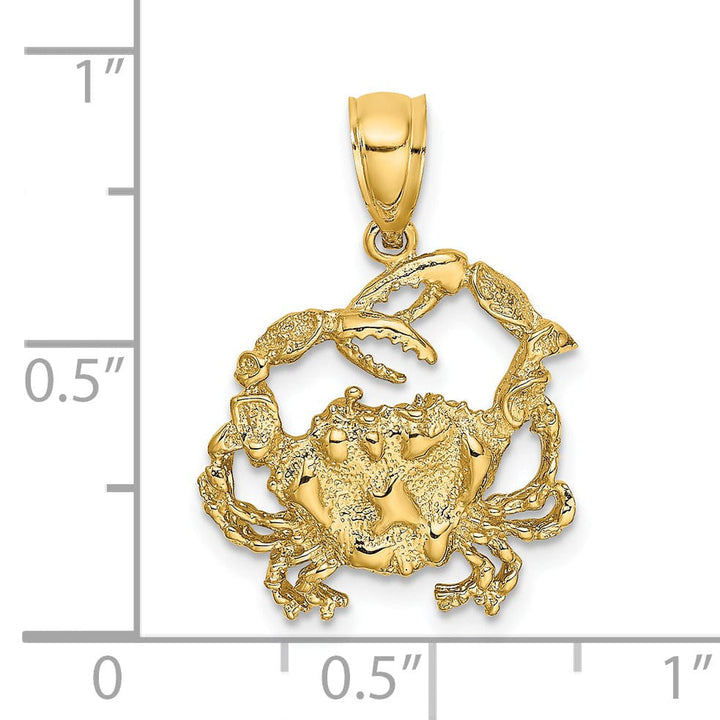 14k Yellow Gold Polished Textured Finished Blue Claw Crab Charm Pendant