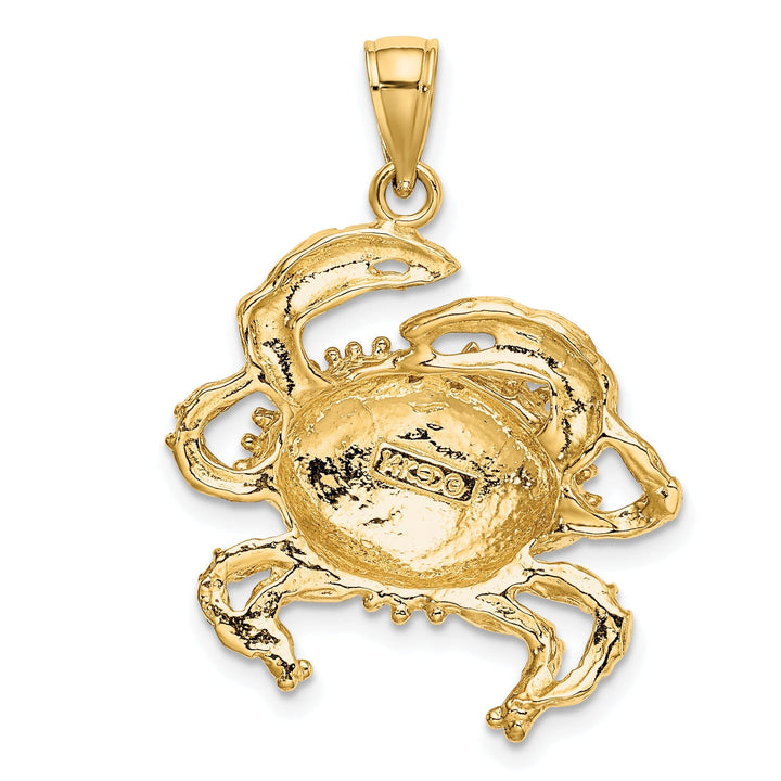 14k Yellow Gold Polished Texture Finish Blue Claw Crab Charm Pendant