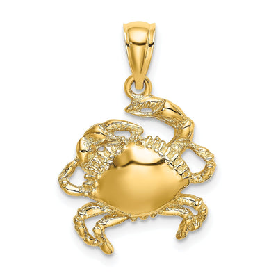 14k Yellow Gold Polished Textured Finish Blue Claw Crab Charm Pendant