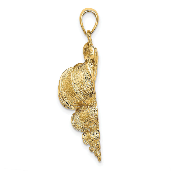 14K Yellow Gold Open Back Solid Polished Texture Finish 2-Dimensional Precious Wentletrap Shell Charm Pendant