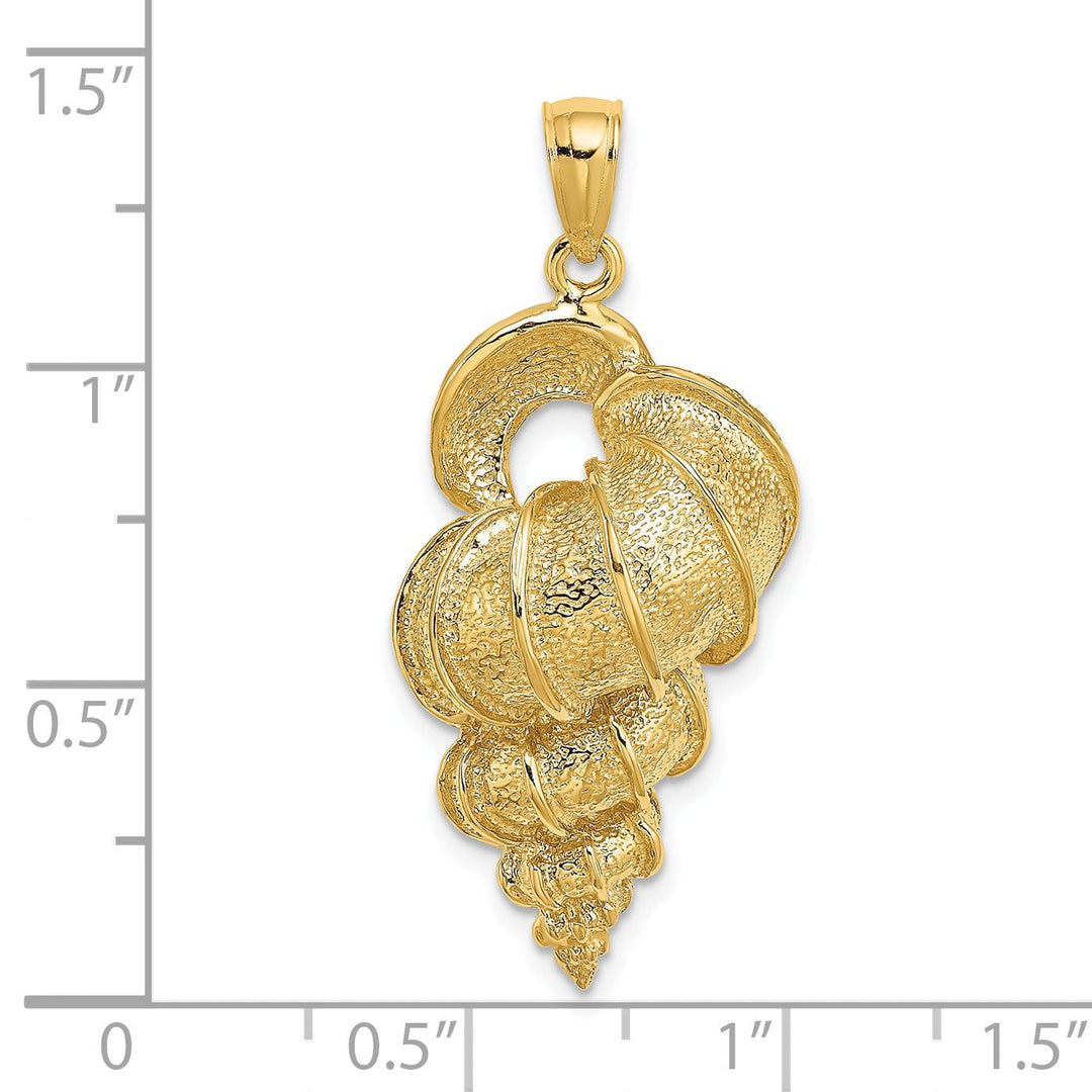 14K Yellow Gold Open Back Solid Polished Texture Finish 2-Dimensional Precious Wentletrap Shell Charm Pendant