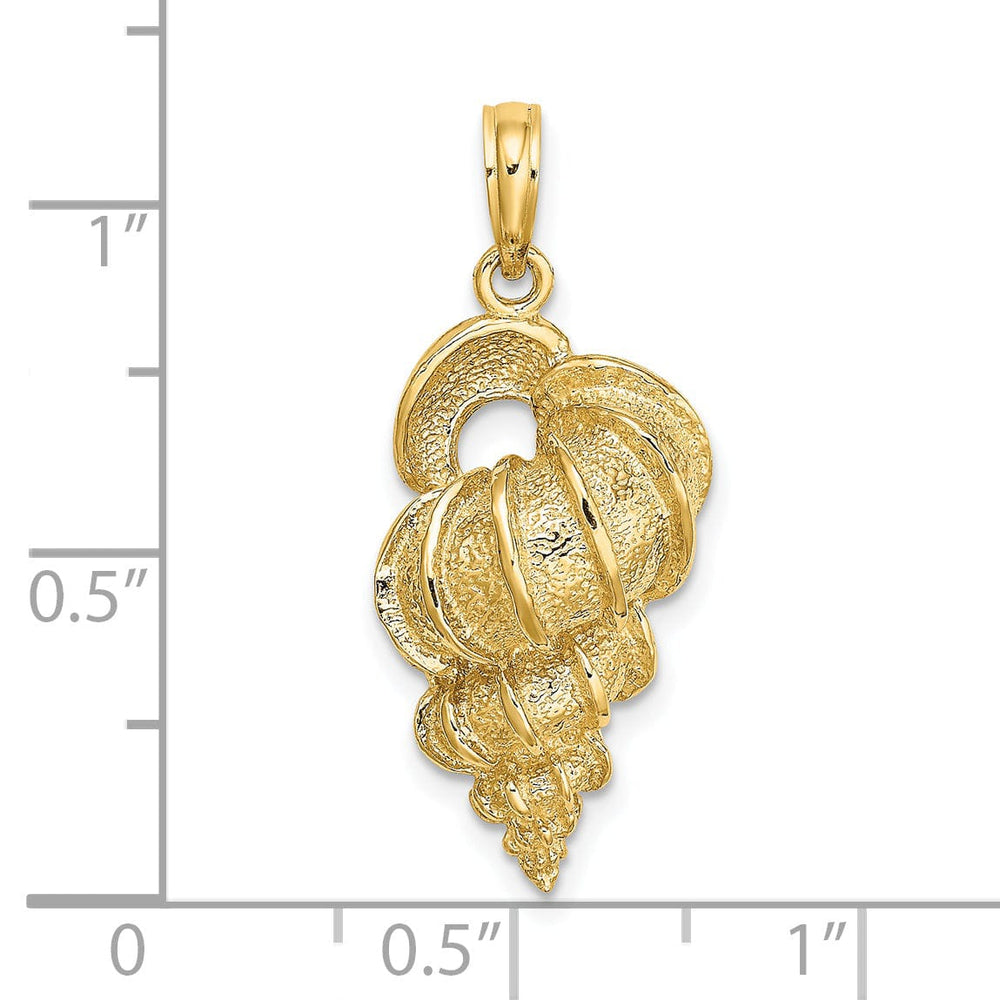 14K Yellow Gold Open Back Solid Polish Texture Finish Wentletrap Shell Charm Pendant