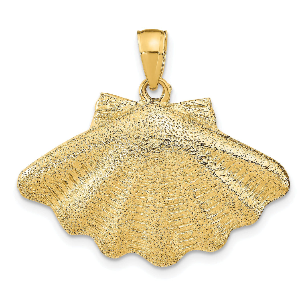 14K Yellow Gold Polished Textured Finish Clam Shell Charm Pendant