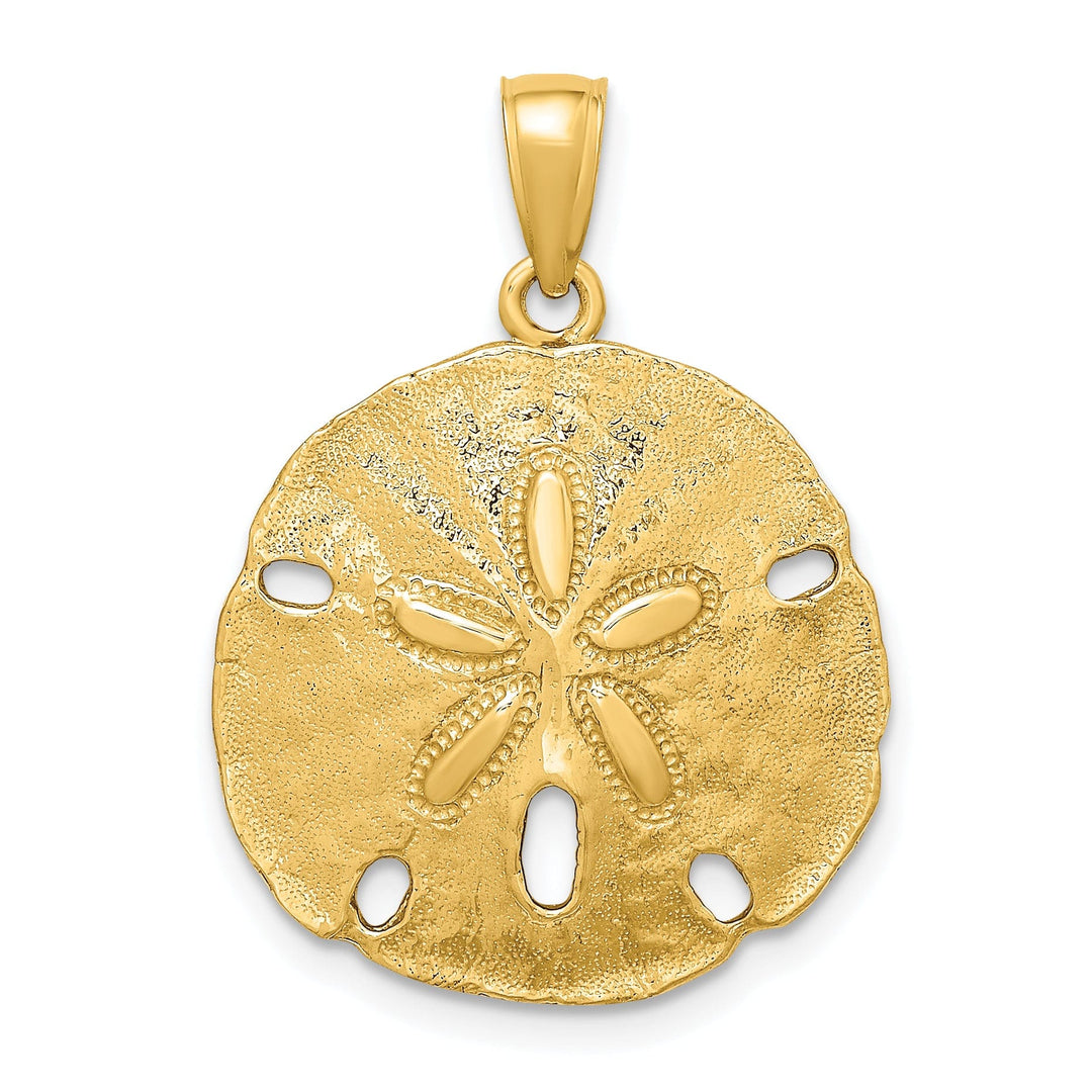 14k Yellow Gold Textured Polished Finish Sand Dollar Charm Pendant