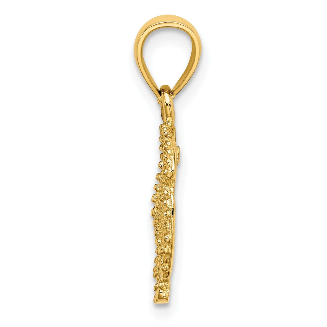 14K Yellow Gold Texture Polished Finish Starfish on Sea Sand Dollar Beaded Design Charm Pendant