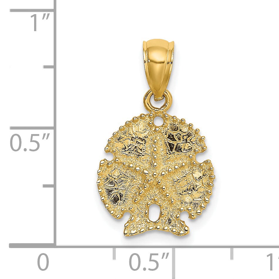 14K Yellow Gold Texture Polished Finish Starfish on Sea Sand Dollar Beaded Design Charm Pendant