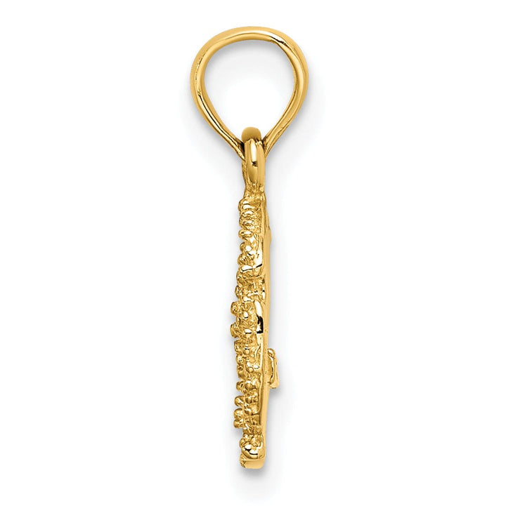 14K Yellow Gold Textured Polish Finish Starfish on Sea Sand Dollar Beaded Design Charm Pendant