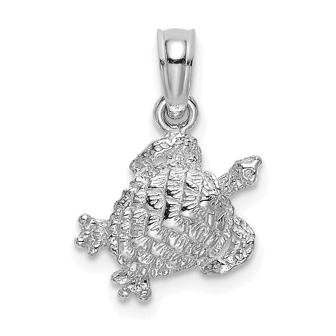14K White Gold Casted Solid Polished and Textured Finish Sea Turtle Charm Pendant