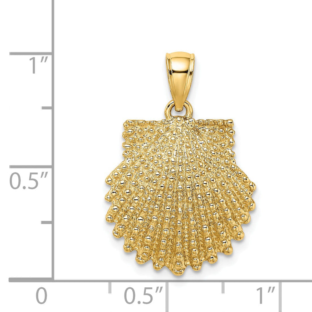 14k Yellow Gold Polished Textured Finish Scallop Shell Charm Pendant