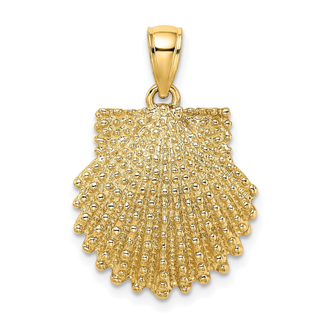 14k Yellow Gold Polished Textured Finish Scallop Shell Charm Pendant