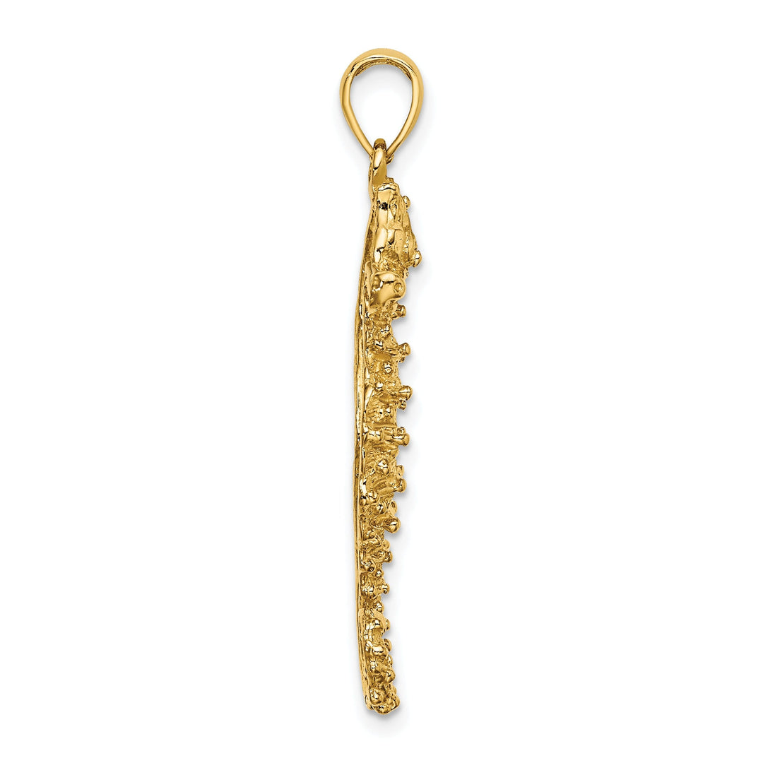 14K Yellow Gold Solid Texture Polished Finish Opend Back Seahorse Charm Pendant
