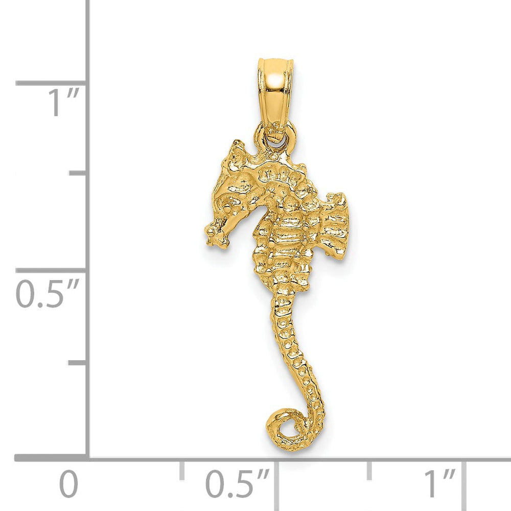 14k Yellow Gold 3-Dimensional Textured Polished Finish Seahorse Charm Pendant