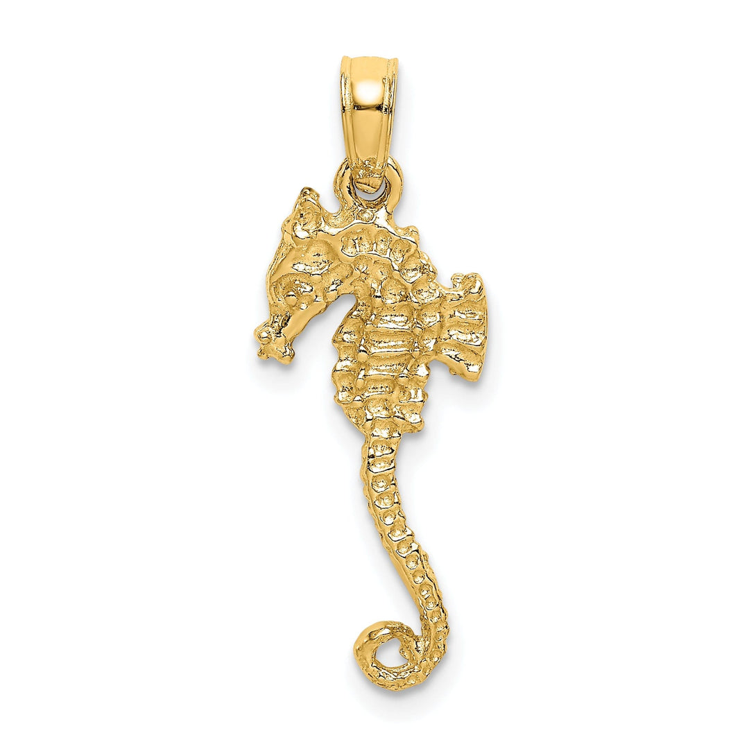 14k Yellow Gold 3-Dimensional Textured Polished Finish Seahorse Charm Pendant