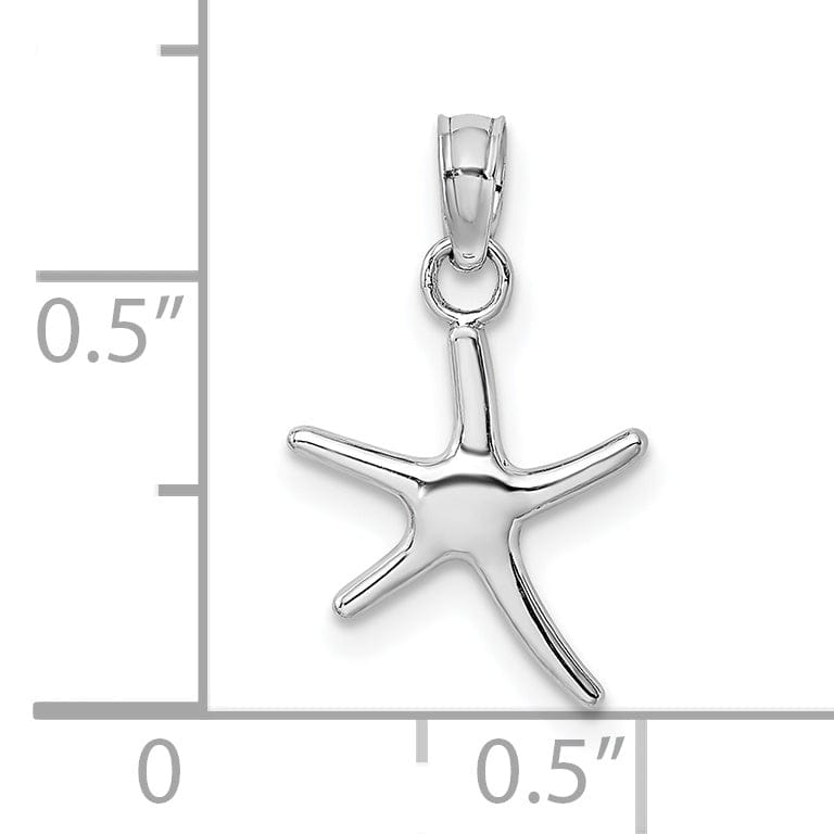 14K White Gold Solid Polished Finish Small Size Dancing Starfish Charm Pendant