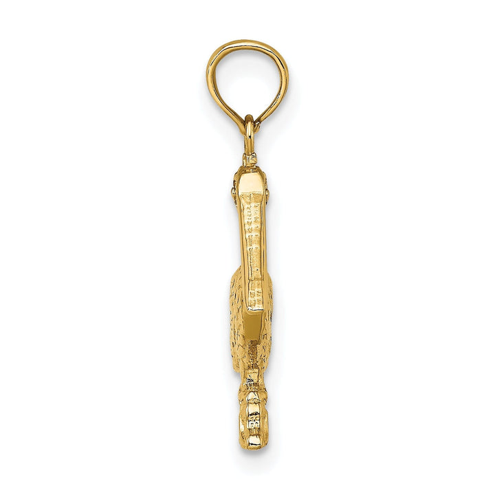 14K Yellow Gold Texture Polished Finish 3-Dimensional Pelican Standing on Piling Charm Pendant