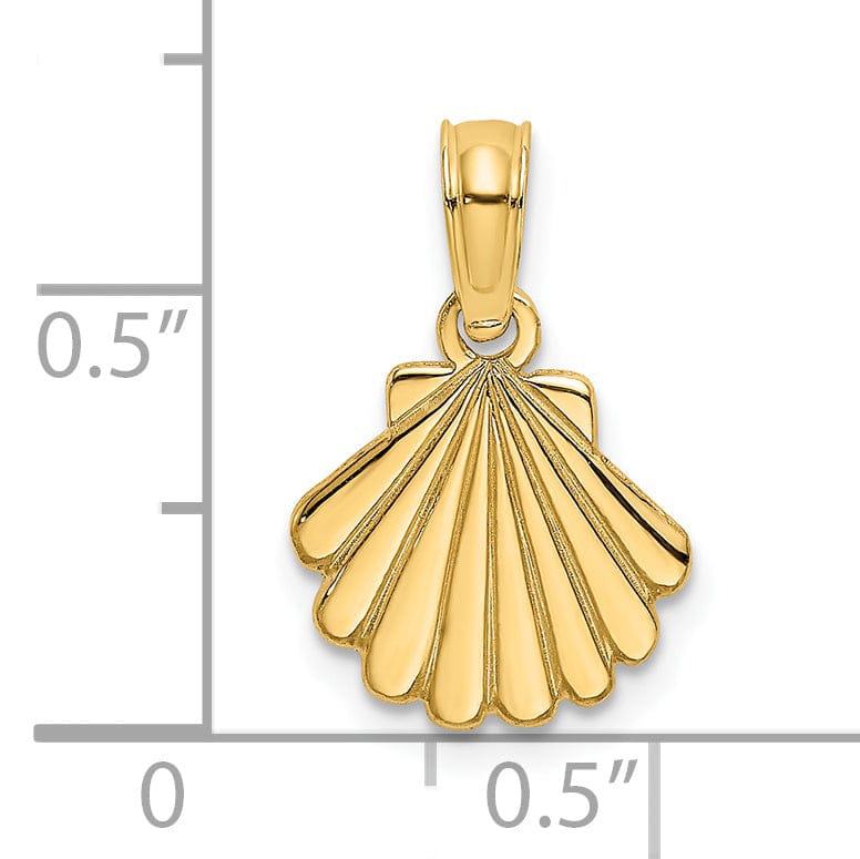 14K Yellow Gold Polished Finish with Engraved Design Sea Shell Charm Pendant