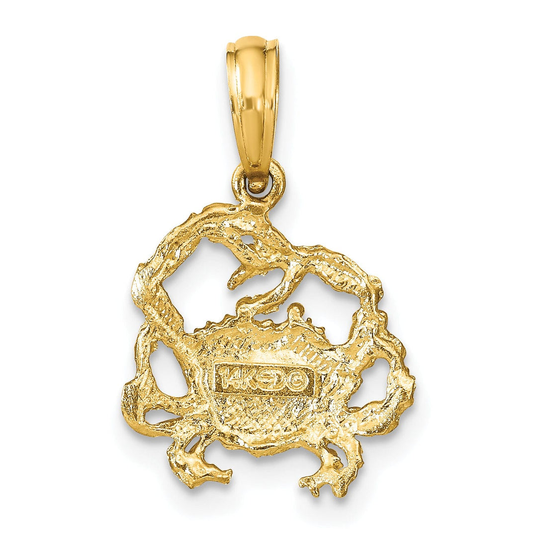 14k Yellow Gold Polished Texture Finished Blue Claw Crab Charm Pendant