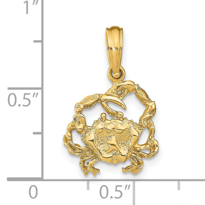 14k Yellow Gold Polished Texture Finished Blue Claw Crab Charm Pendant