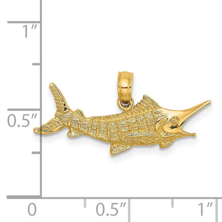 14k Yellow Gold 2-Dimensional Textured Polished Finish Blue Marlin Fish Charm Pendant