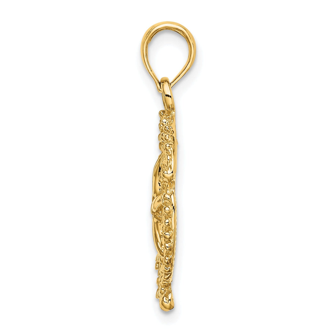 14K Yellow Gold Beaded Textured Polished Finish Sea Sand Dollar Charm Pendant