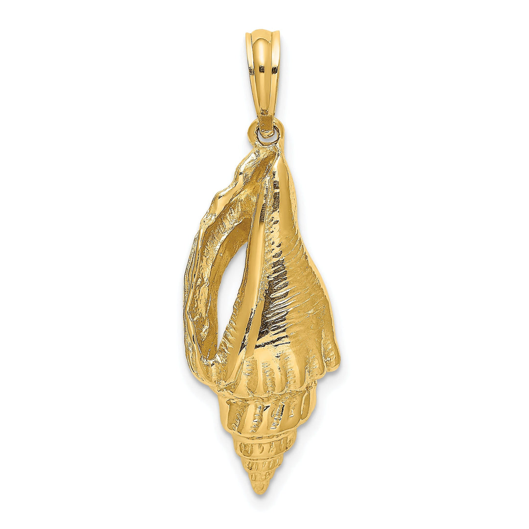 14K Yellow Gold Solid Textured Polished Finish Elongated Shell Charm Pendant