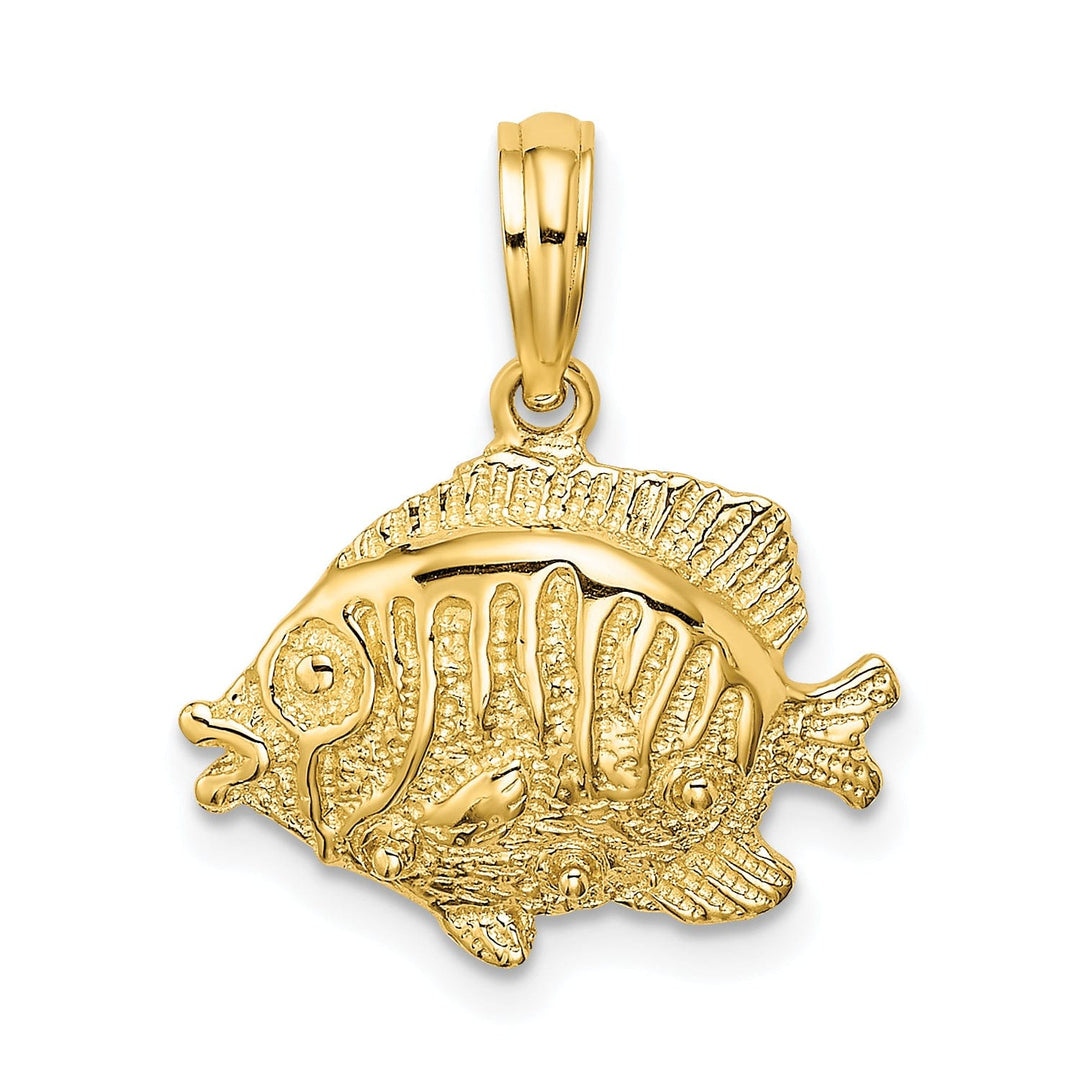 14K Yellow Gold Polished Textured Finish Fish Design Charm Pendant