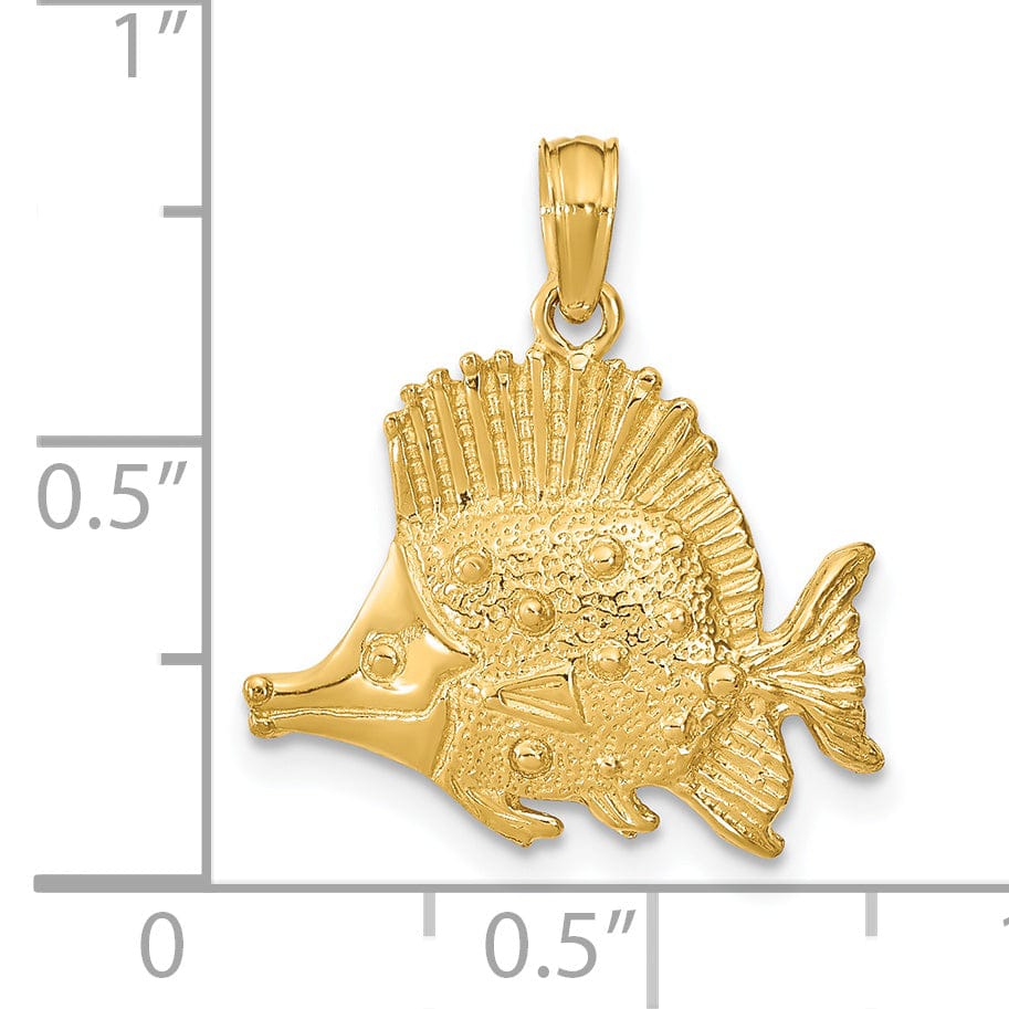 14K Yellow Gold Solid Textured Polished Finish Fish Design Charm Pendant