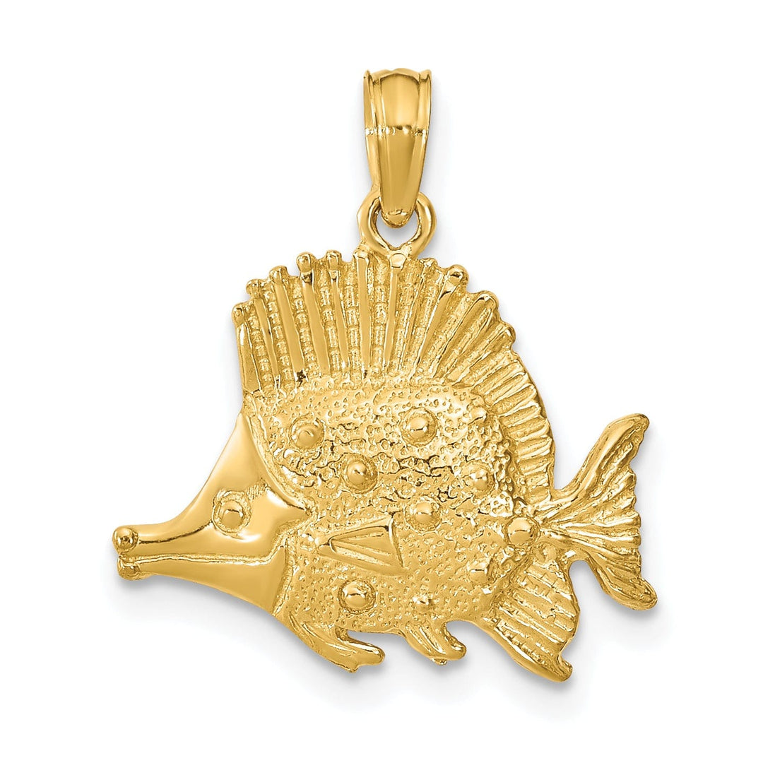 14K Yellow Gold Solid Textured Polished Finish Fish Design Charm Pendant