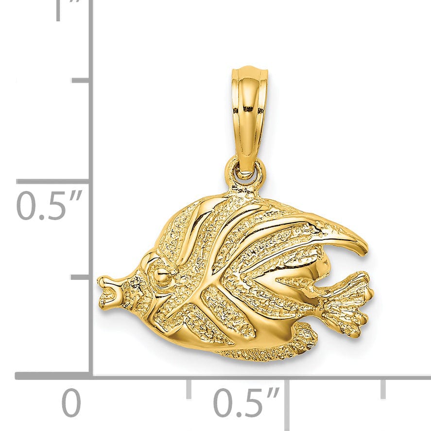14K Yellow Gold Themed Solid Textured Polished Finish Fish Design Charm Pendant