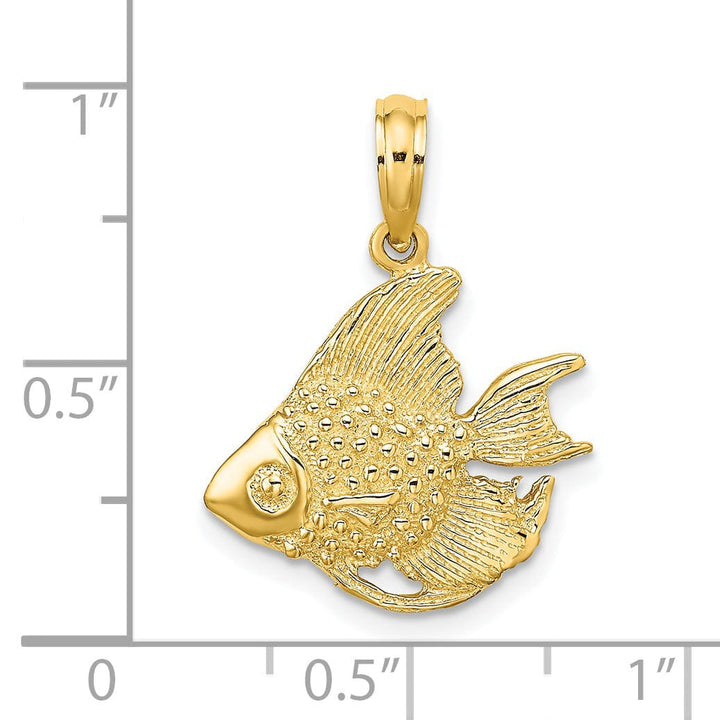 14K Yellow Gold Polished Finish Textured Fish Design Charm Pendant