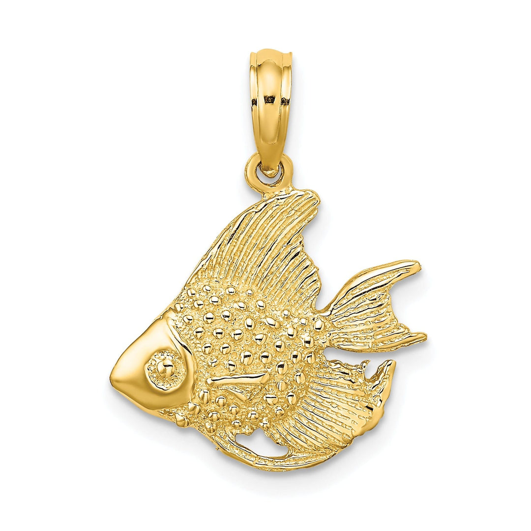 14K Yellow Gold Polished Finish Textured Fish Design Charm Pendant